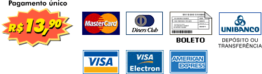 Aceitamos Visa, Visa Electron, CredCard, Diners, Boleto Bancrio, Depsito em conta etc.